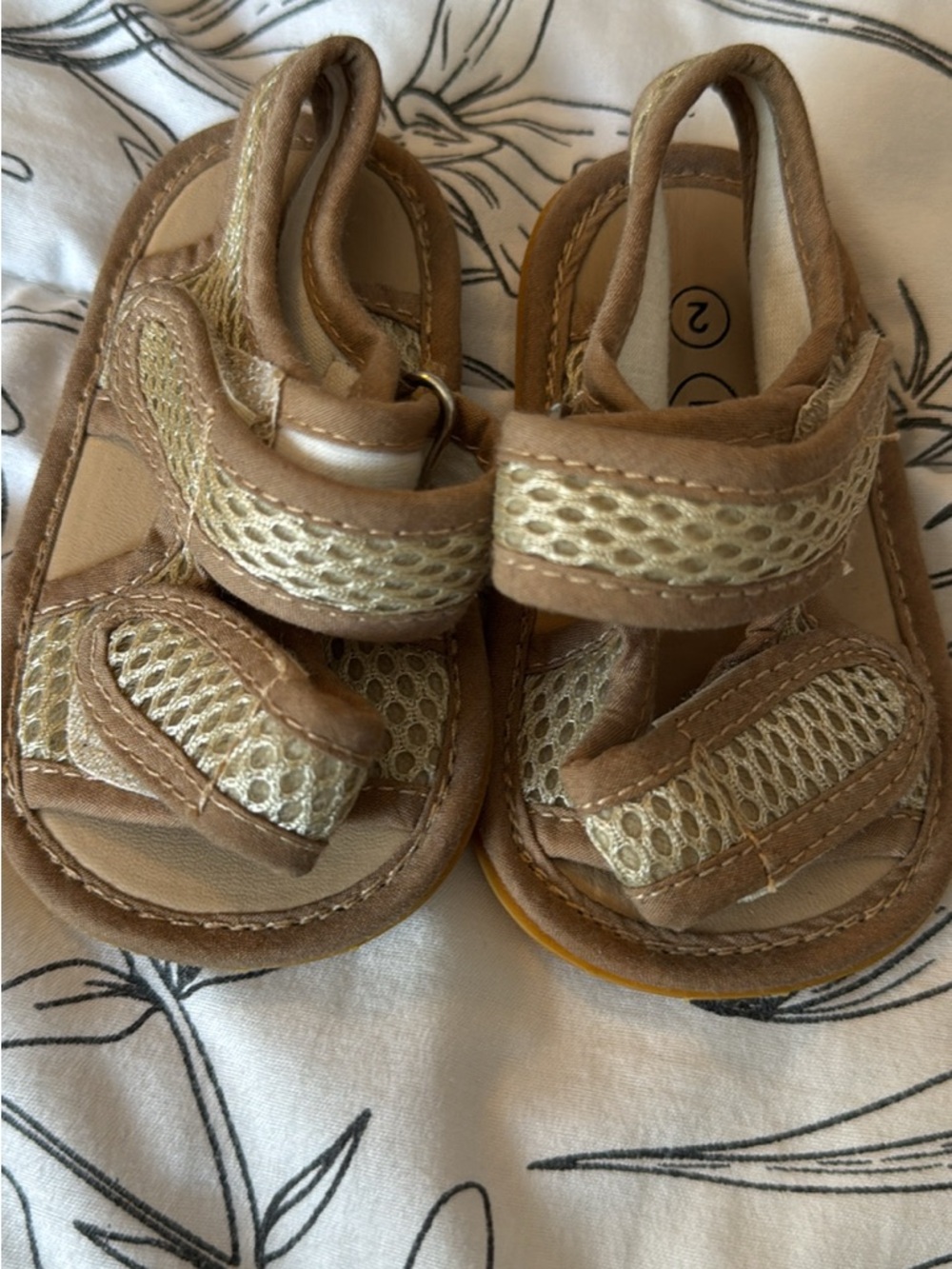Children's Tan and Gold Hook-and-Loop Sandals